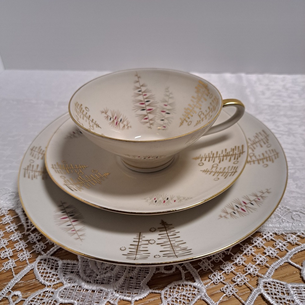 Waldershof Bavaria Tea Set Trio White Gold Atomic Pine Tree Excellent MCM